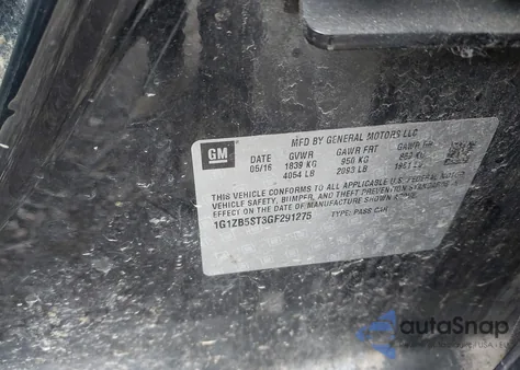 2016 Chevrolet Malibu Ls z USA, uszkodzony, nr VIN 1G1ZB5ST3GF291275